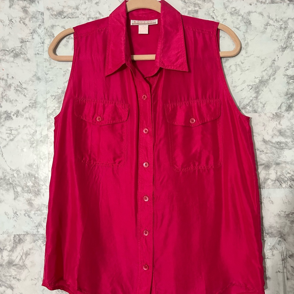 Andrew Sport Silk Women's Sleeveless Button-Down Shirt pink Sz S EUC
51